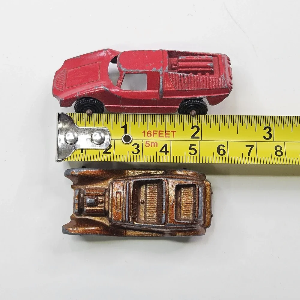 Vintage Tootsietoy Lot of 2 Diecast Cars - Red Fiat Abarth & Bronze Roadster